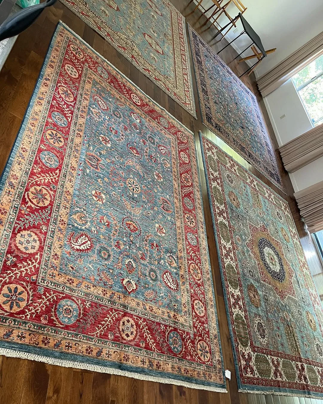 Blue-Ground Geometric Carpet &mdash; hand-knotted Oriental rug
