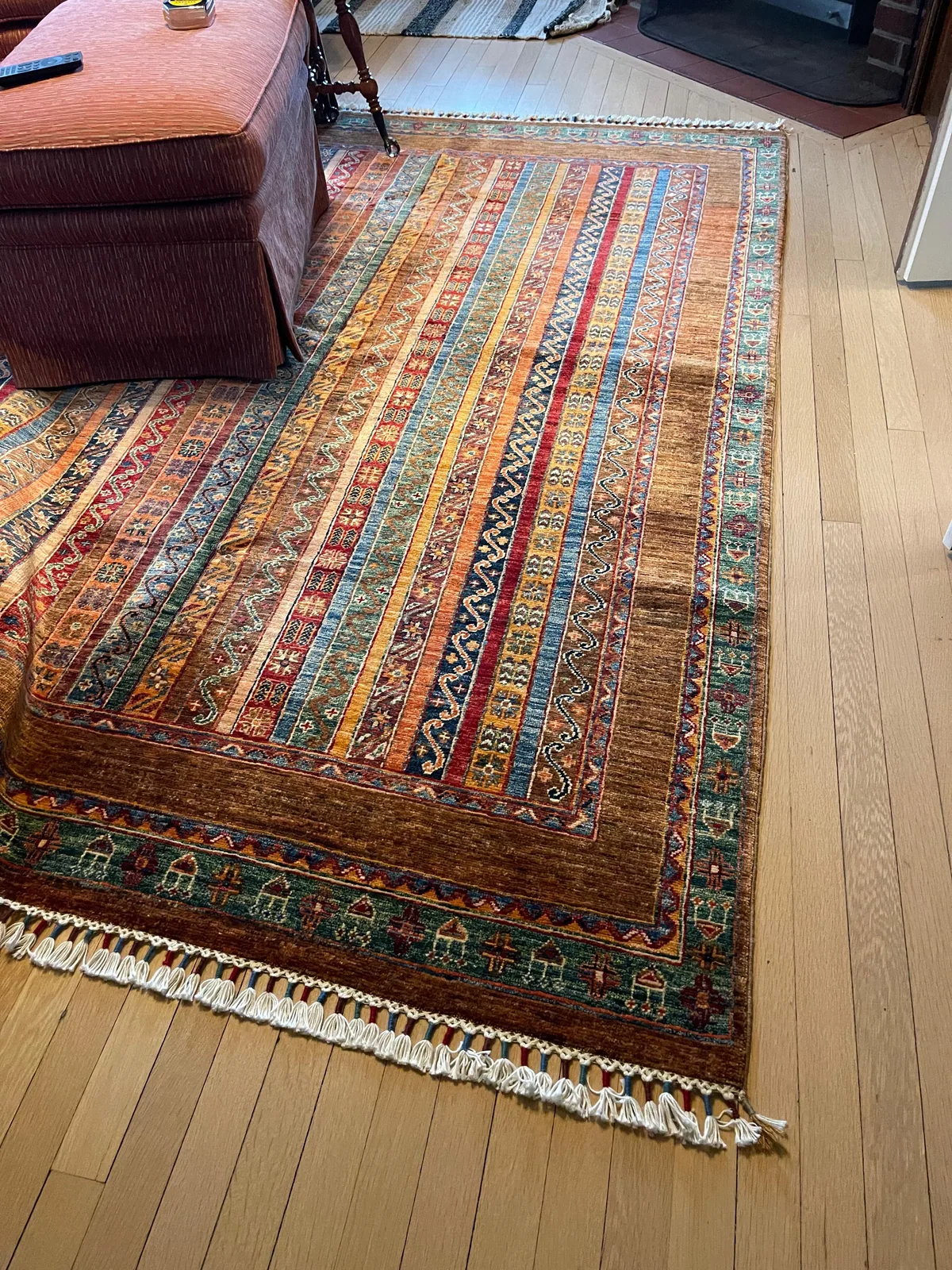 Golden Shawl-Stripe Carpet &mdash; hand-knotted Oriental rug