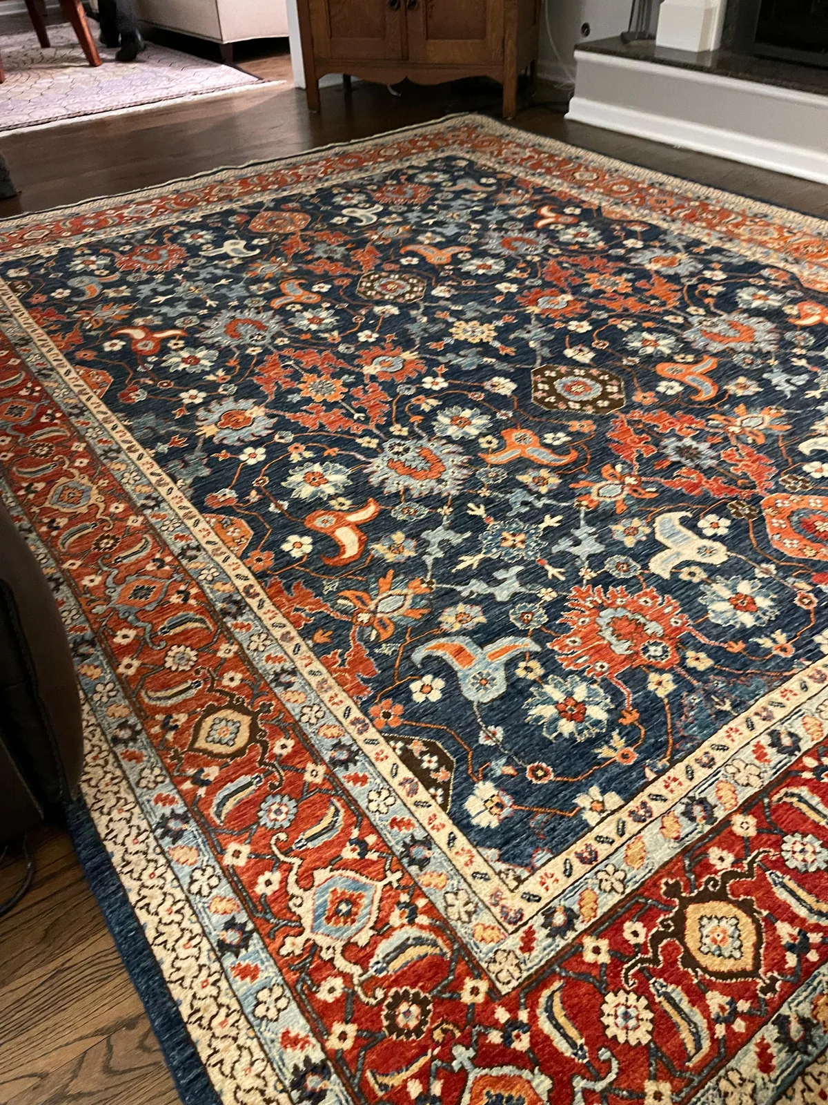Indigo Palmette Carpet &mdash; hand-knotted Oriental rug