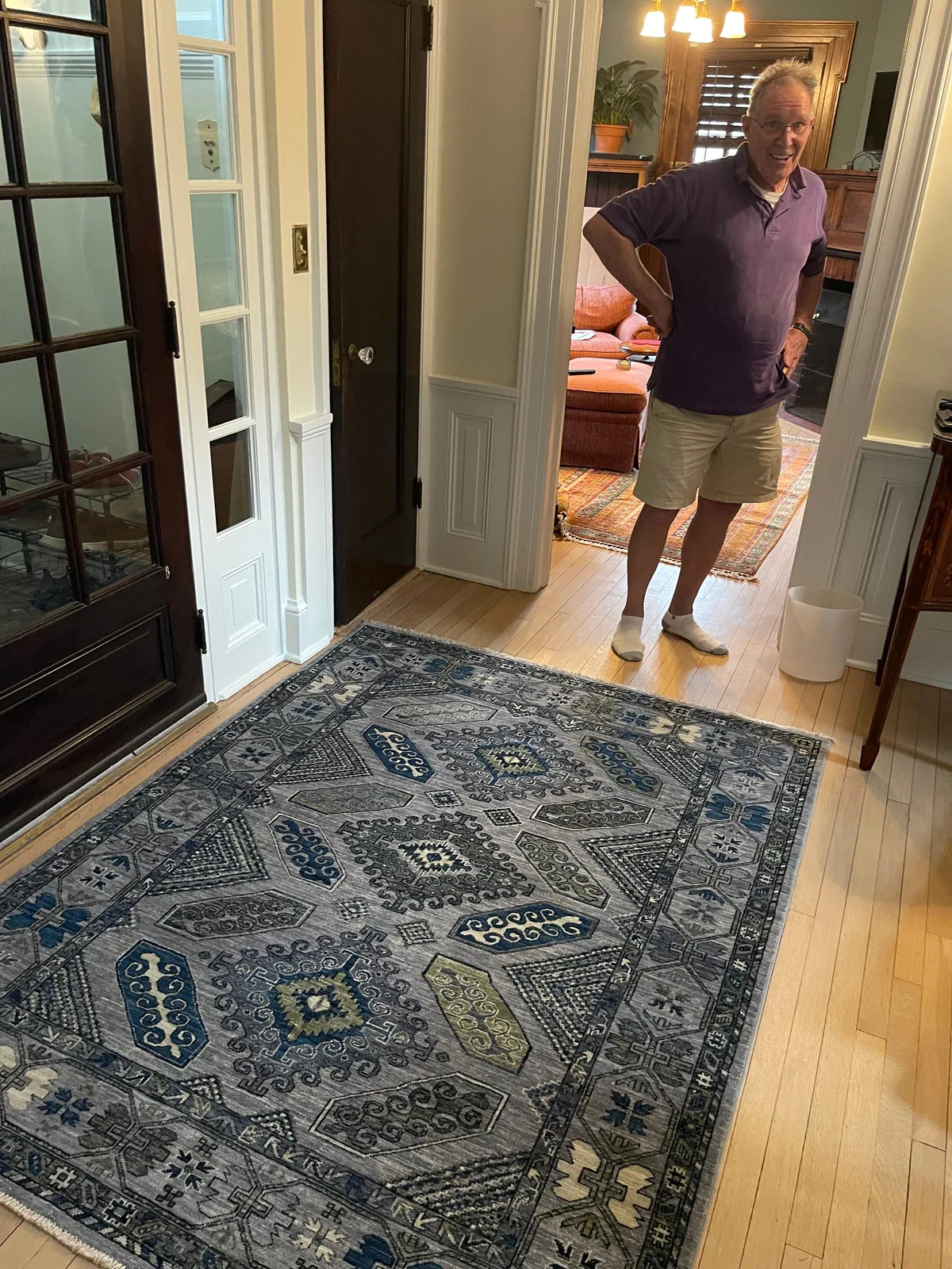Smoke-Blue Kazak Carpet &mdash; hand-knotted Oriental rug