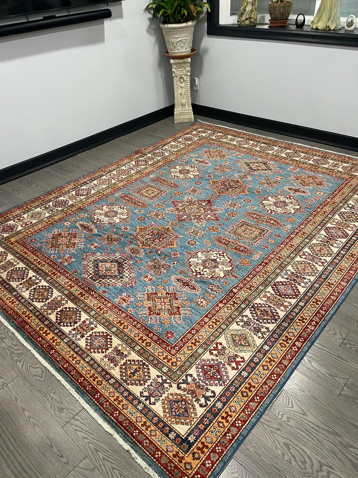 Powder-Blue Kazak Carpet &mdash; hand-knotted Oriental rug