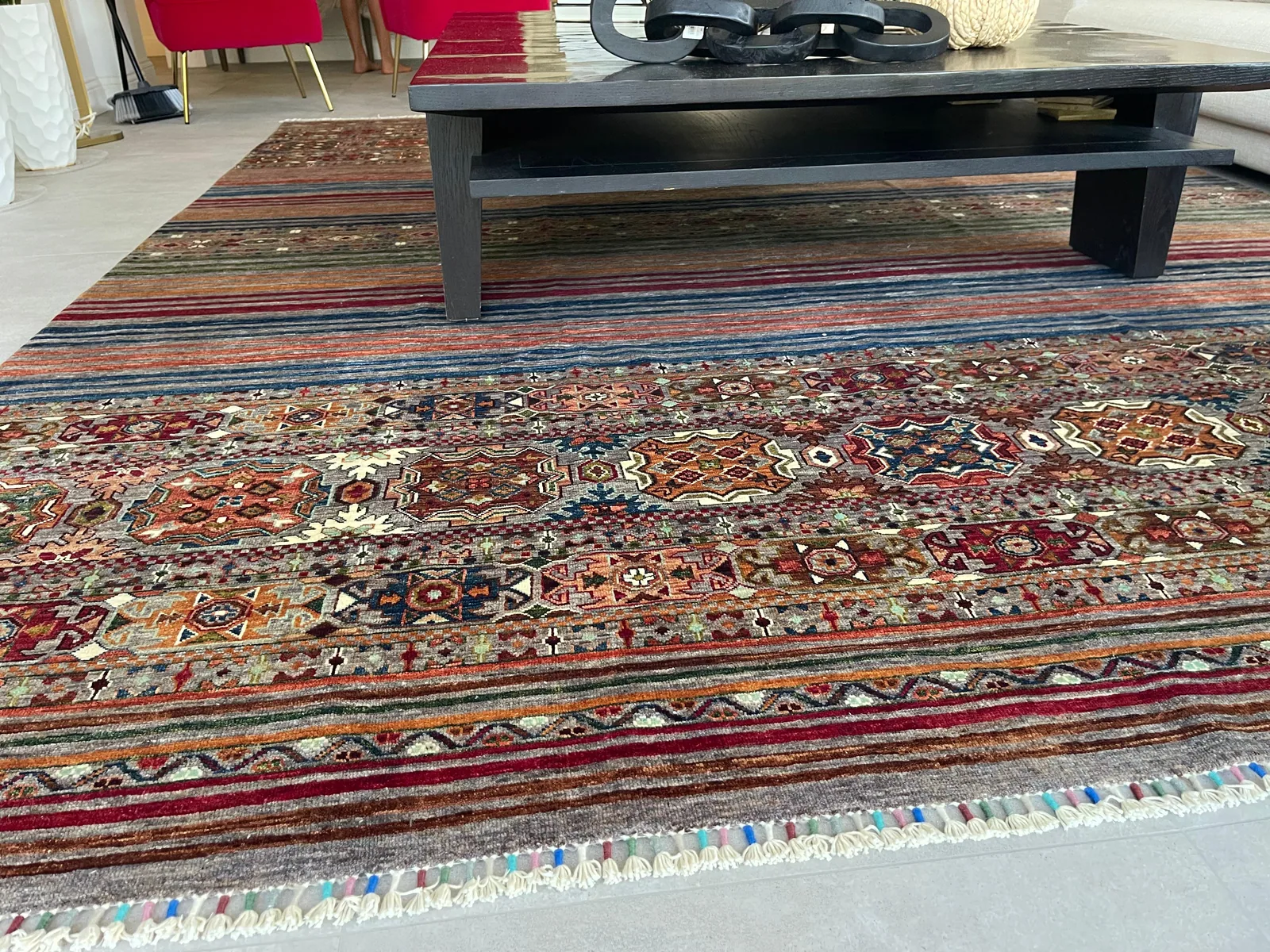Crimson Shawl-Stripe Carpet &mdash; hand-knotted Oriental rug